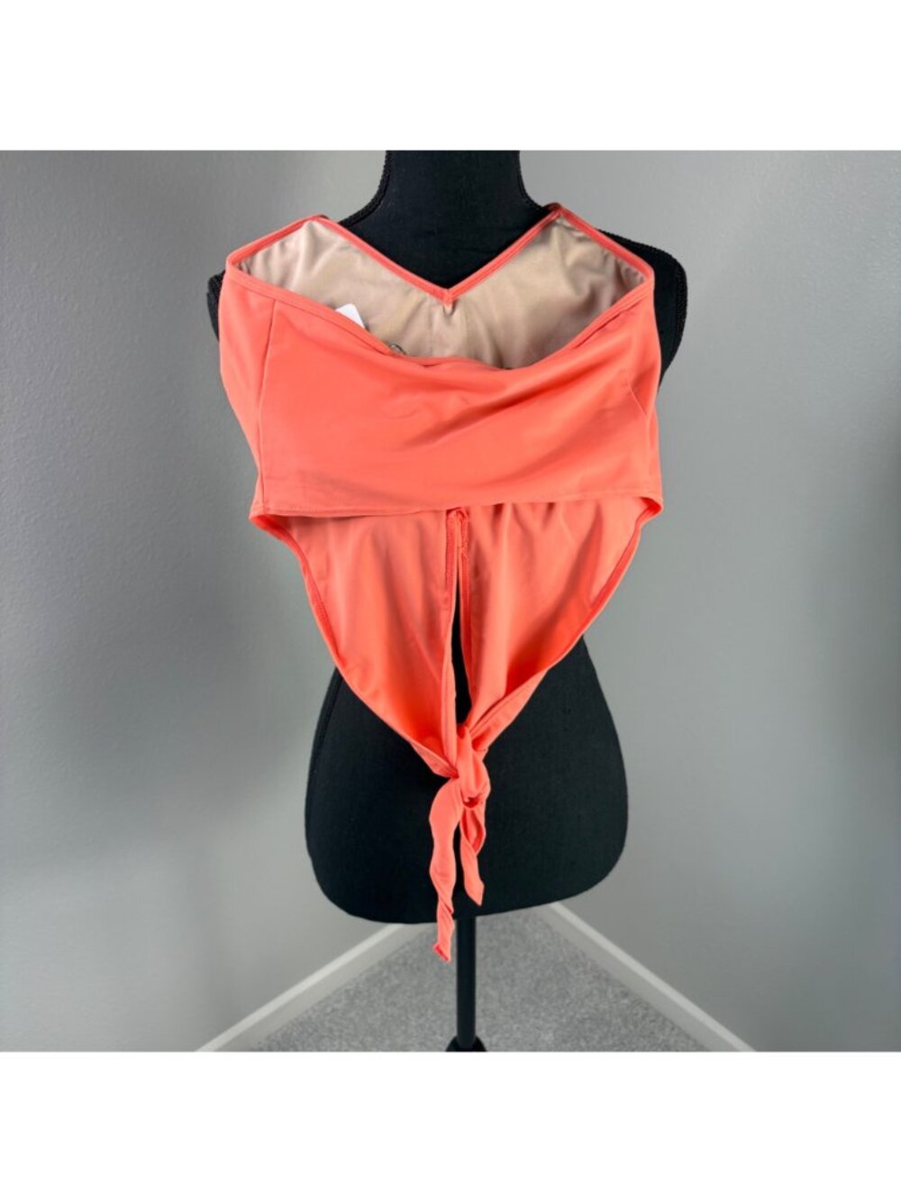 Kortni Jeane Halter Swimsuit Bikini Top only Small Tie Front Orange New Tags - Picture 2 of 7